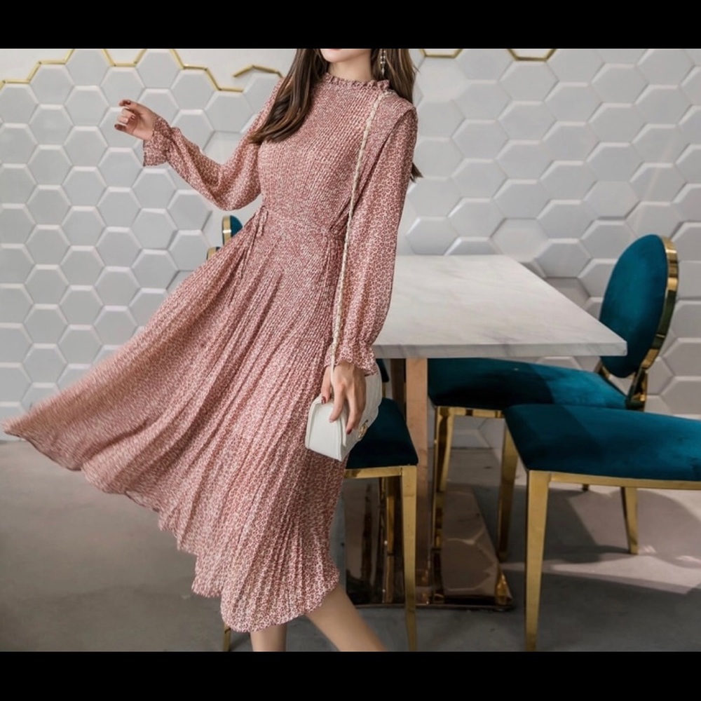Floral print Chiffon long sleeves dress -size S